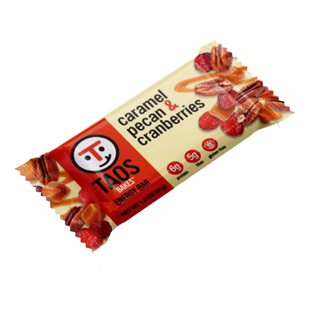 Taos Caramel Pecan And Cranberries bar on a white background