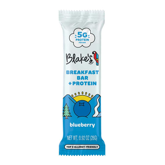 Blake's 5G Protein Breakfast Bar packaging with blueberry flavor on a white background