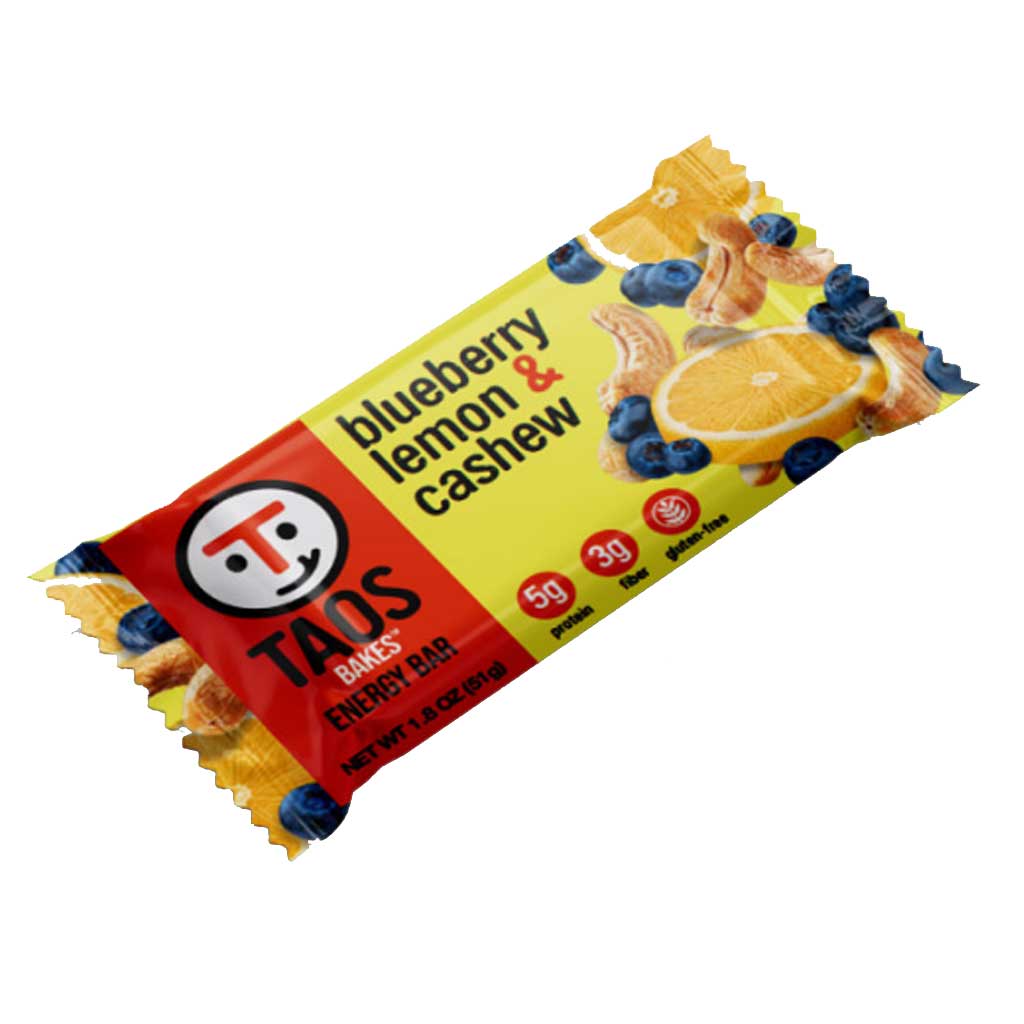 Taos Blueberry Lemon and Cashew Bar on White Background